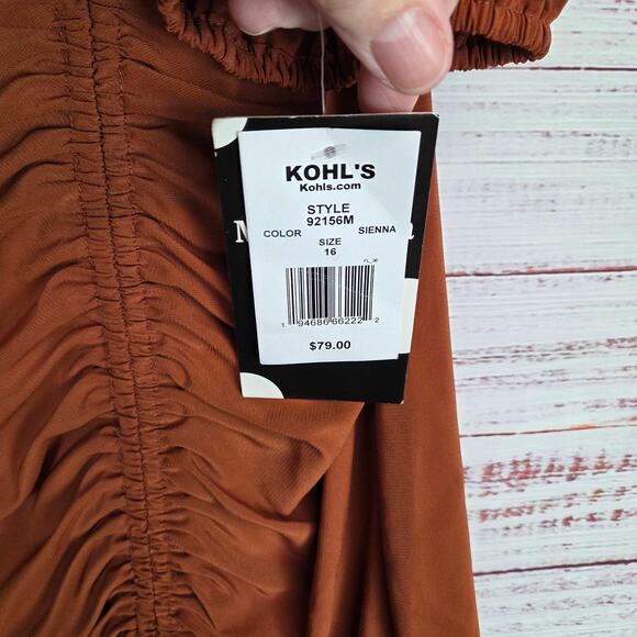 Maison Tara Sienna Brown Sheath Dress 16 Asymmetric Ruch Neutral Party Glam NWT - Picture 9 of 16